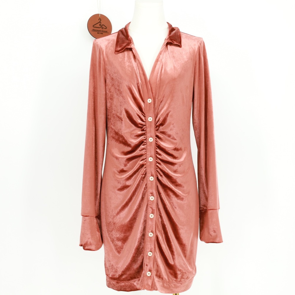 Free‎ People Shayla Velvet Ruched Button Front Mini Dress Terracotta Size Medium